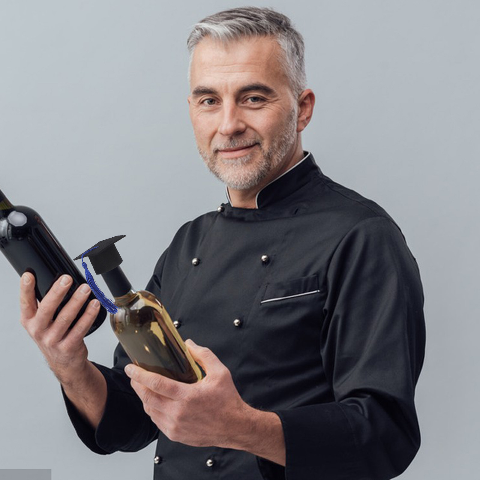 Wine Beer Hat - 6 Stück Mini-Doktorhut-Weinflaschenhüllen, dunkelblauer Quasten-Abschlussfeier-Dekorations-Bierflaschenkappen-Abdeckung, Mini-Doktorhut